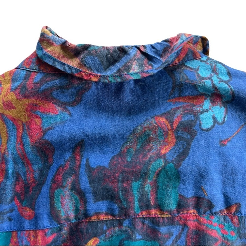 Sundance Sz M Abstract Floral Blouse Boho Western Ruffle Collar Cotton Button Up - Picture 9 of 11